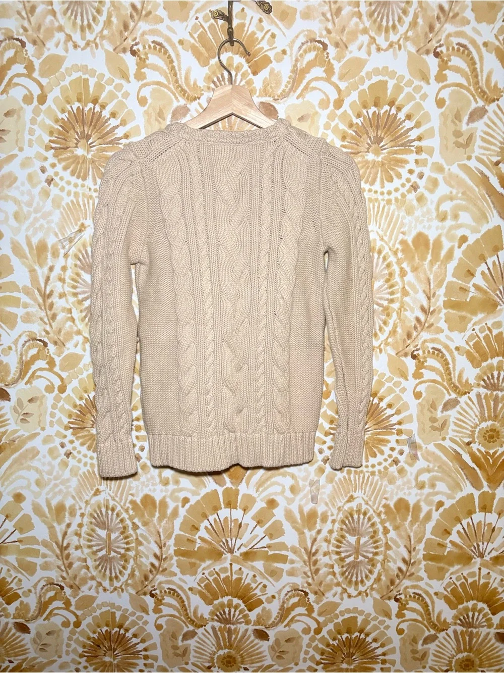 L.L. Bean Cable Knit Sweater | Cream Oatmeal Cotton Knit | Classic PreppyCoastal